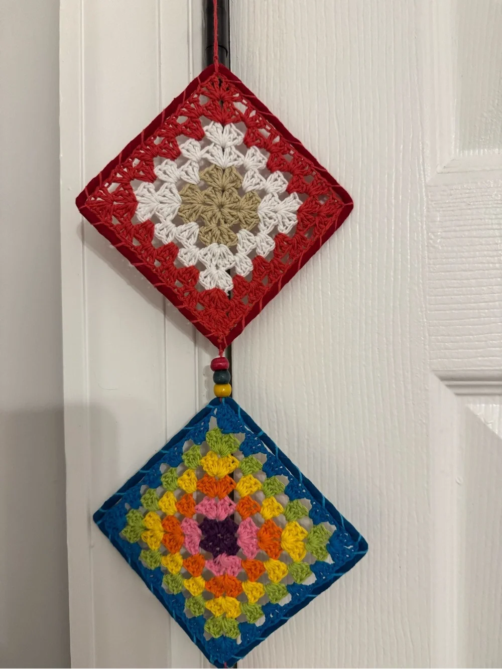 Handmade Multicolor Crochet Diamond Wall Tapestry - Colorful Boho Hanging